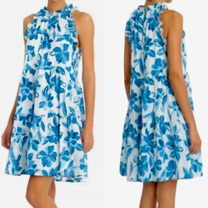 New! Clover & Sloane White/Blue Floral Print Halter Tiered Dress 37238